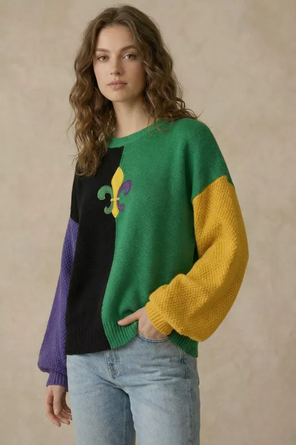 wholesale clothing mardi gras colorblock knit sweater mello