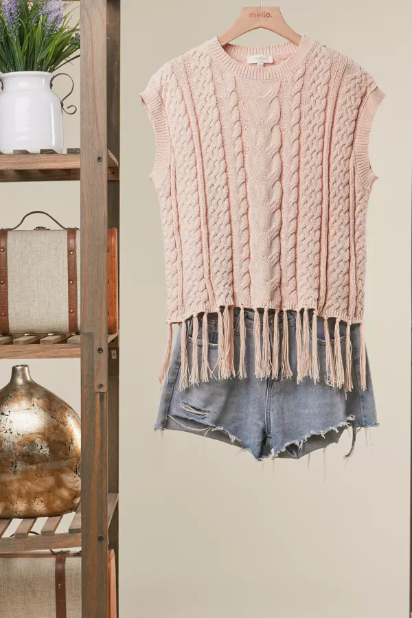 wholesale clothing cable knit fringe crop top mello