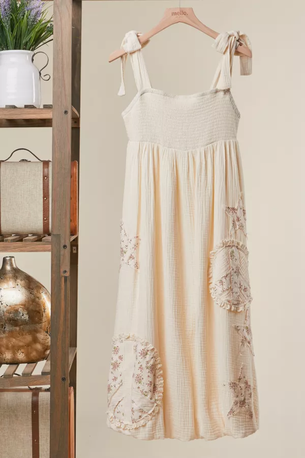 wholesale clothing peace patchwork ruffled sleeveless dress mello