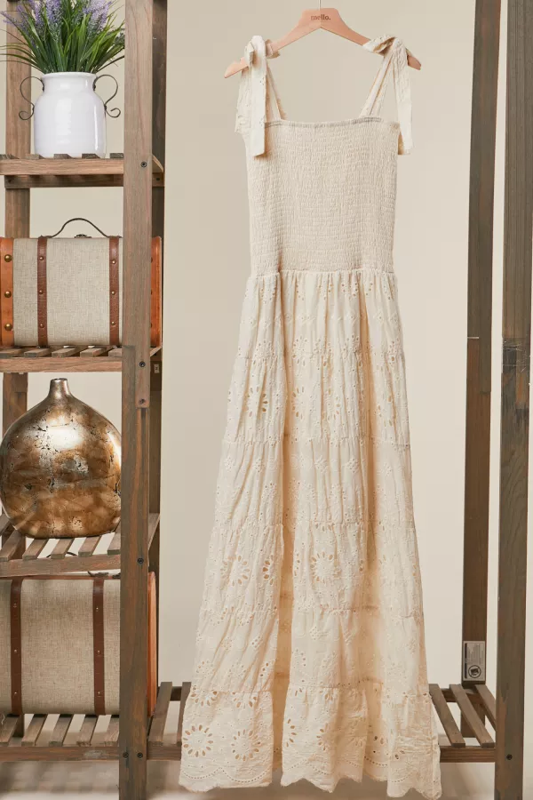 wholesale clothing embroidered elastice slevvesless maxi dress mello