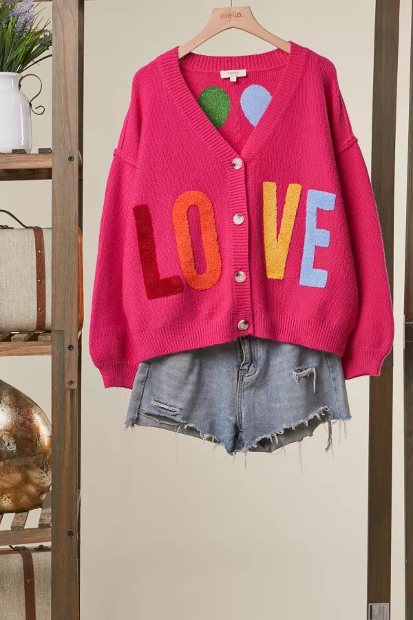 wholesale clothing love lettering heart patchwork v neck cardigan mello