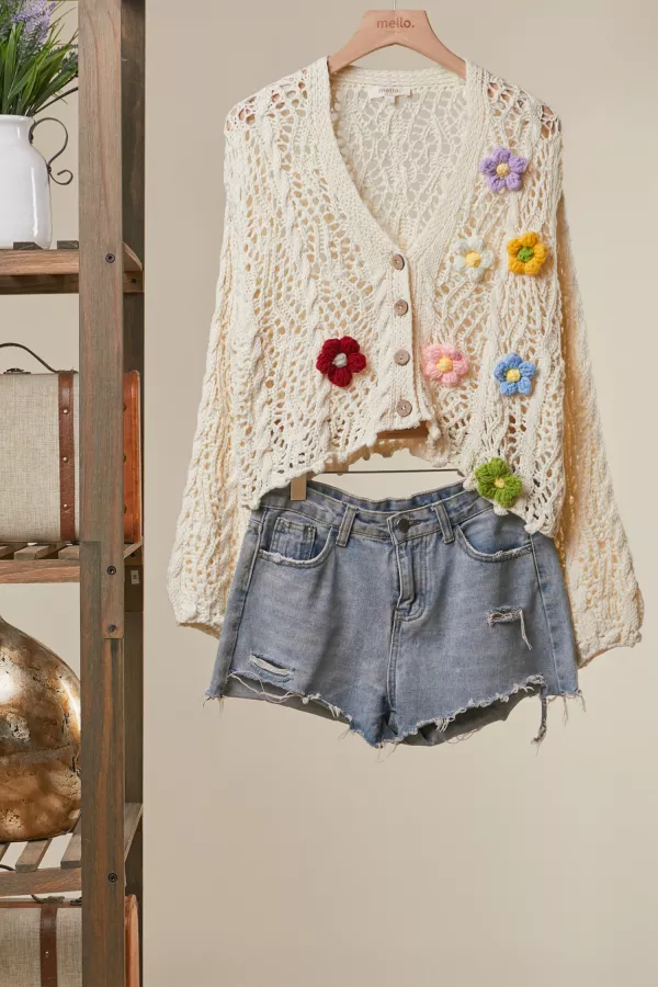 wholesale clothing floral crochet cardigan with button closure mello