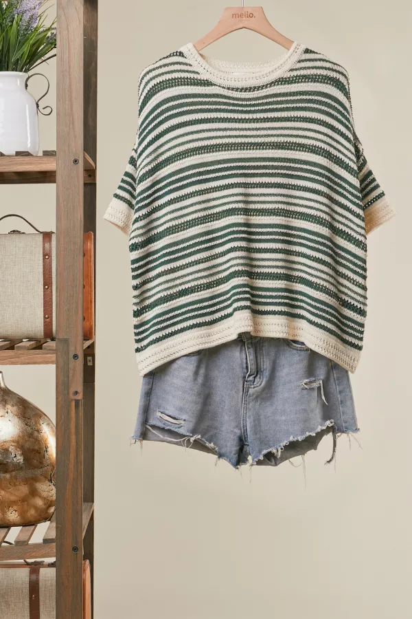 wholesale clothing short sleeve striped knit top mello