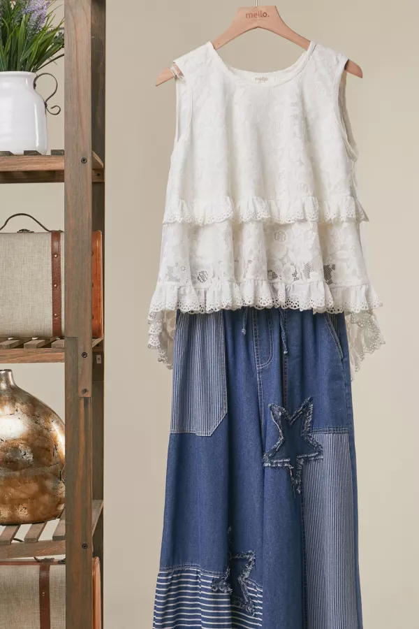 wholesale clothing high-low layered lace tunic top mello