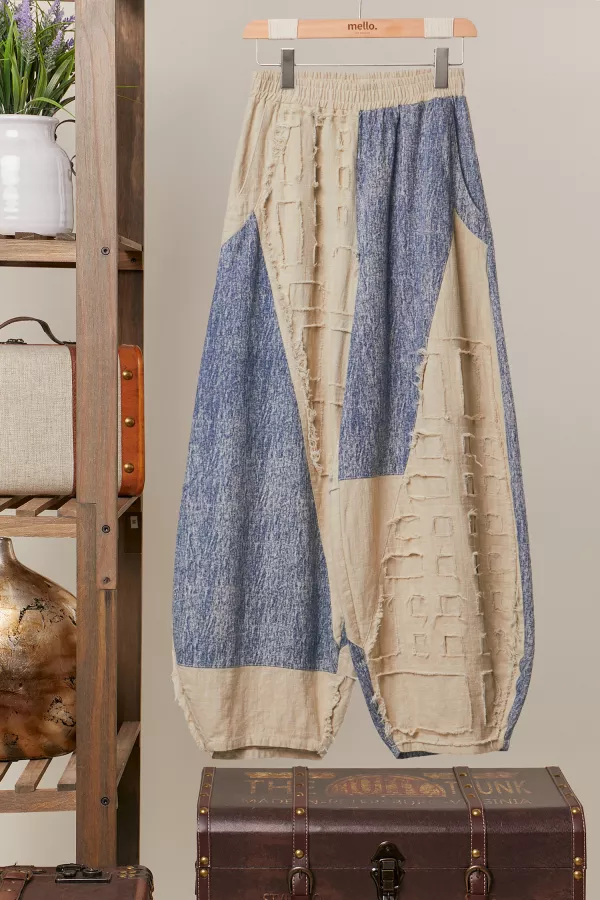 wholesale clothing textured grid patch balloon pants mello