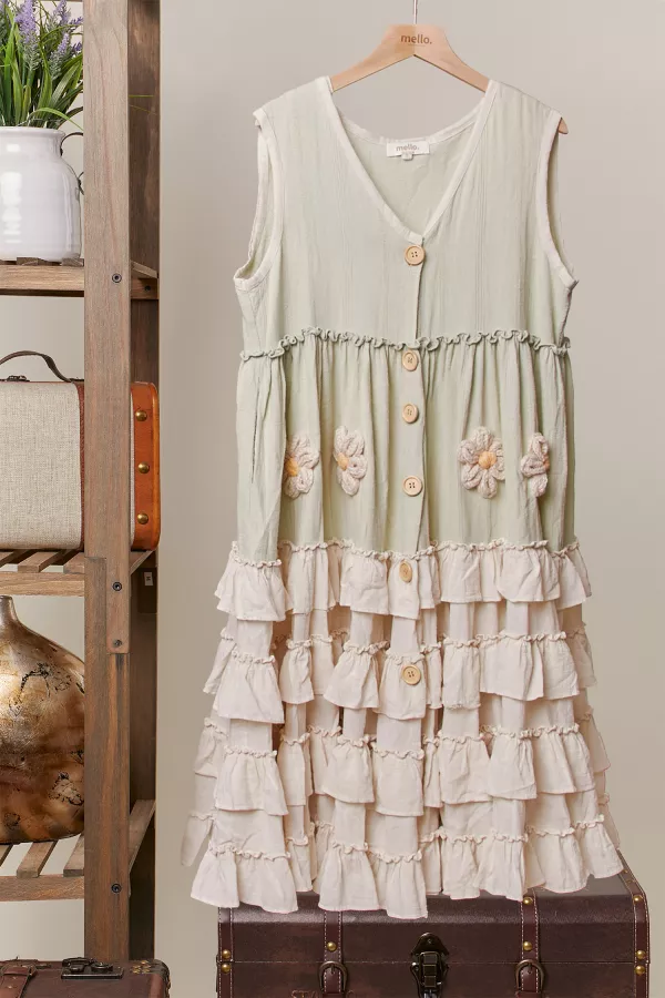 wholesale clothing daisy crochet  ruffled mini sleeveless dress mello