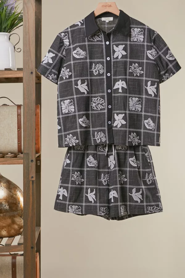 wholesale clothing short-sleeve printed button-up shirt mello