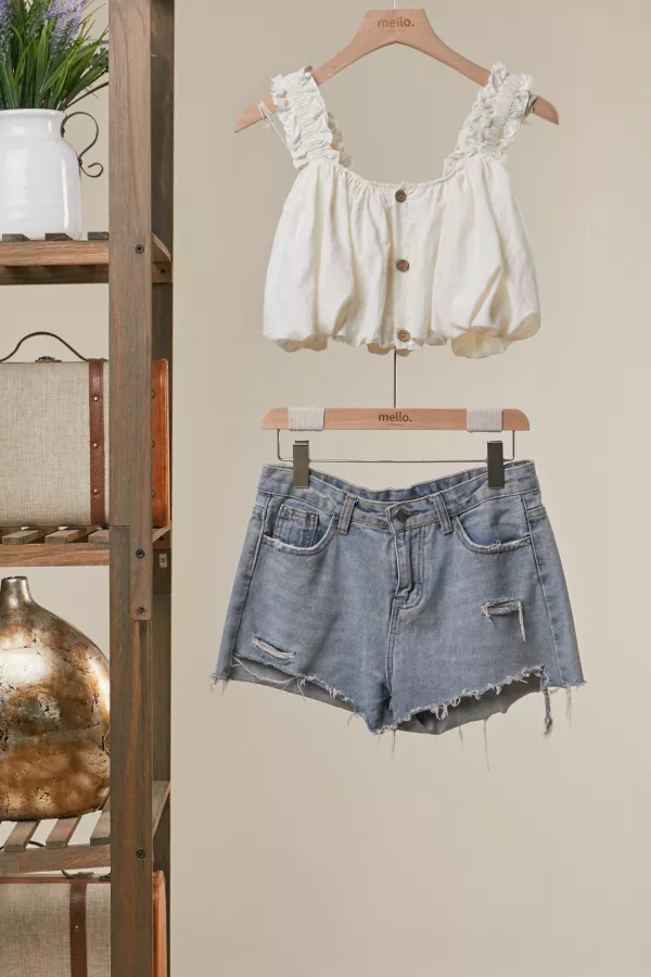 wholesale clothing ruffled button front cropped tank top mello