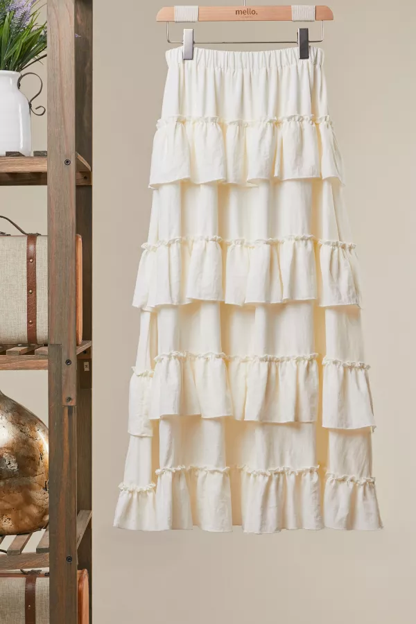 wholesale clothing ivory tiered ruffle skirt mello