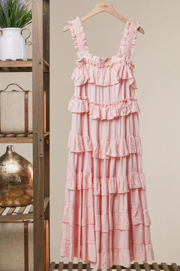 wholesale clothing tiered ruffle dress with frilled straps mello