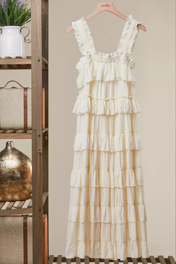 wholesale clothing tiered ruffle dress with frilled straps mello