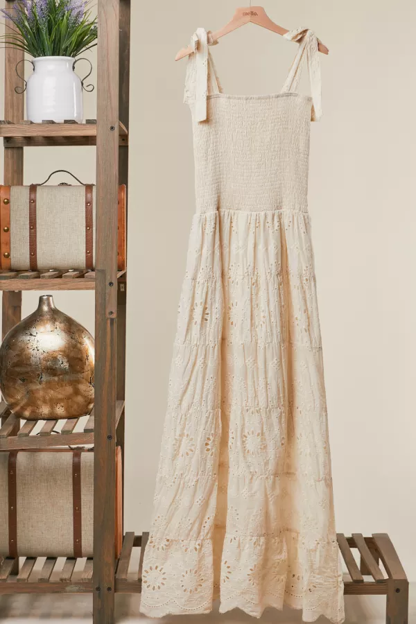 wholesale clothing embroidered elastice slevvesless maxi dress mello