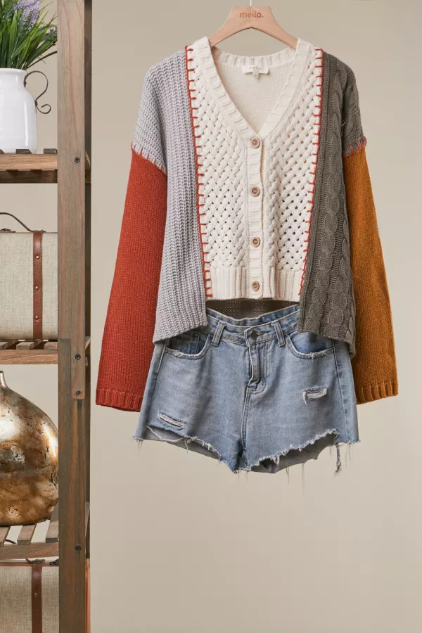 wholesale clothing color-blocked knit sweater mello