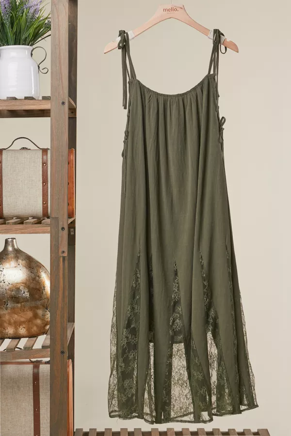 wholesale clothing print embroidered sleevesless elastice midi dress mello