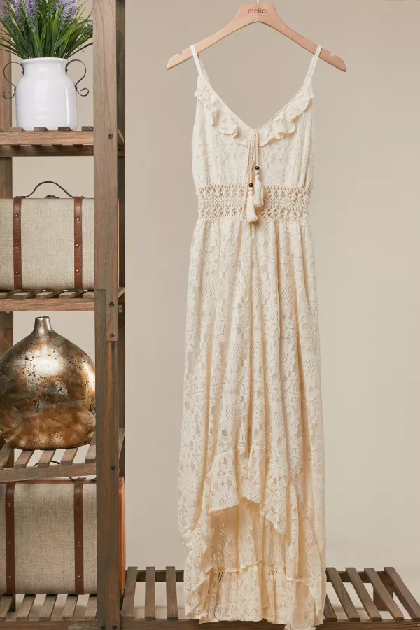 wholesale clothing bohemian hi low maxi dress with tassel detail mello