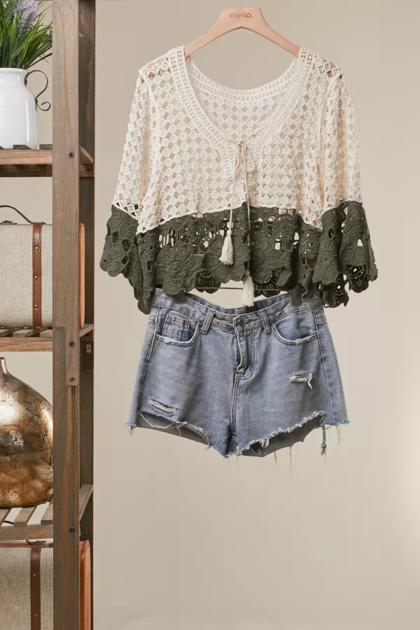 wholesale clothing boho color block crochet top mello