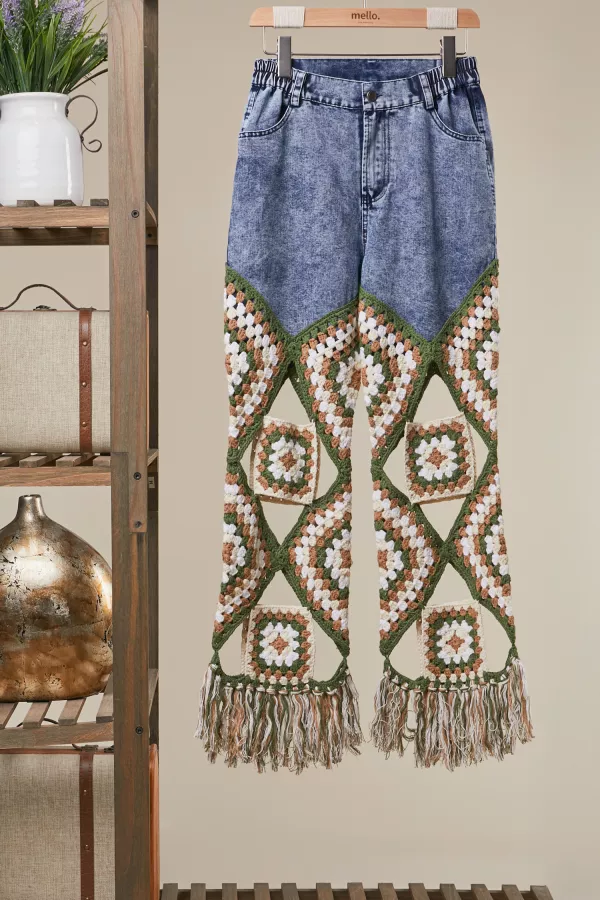 wholesale clothing boho crochet denim pants mello