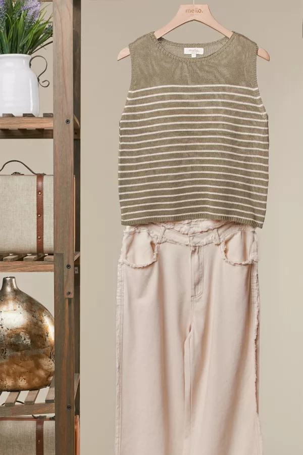 wholesale clothing sleeveless knit top with striped pattern mello