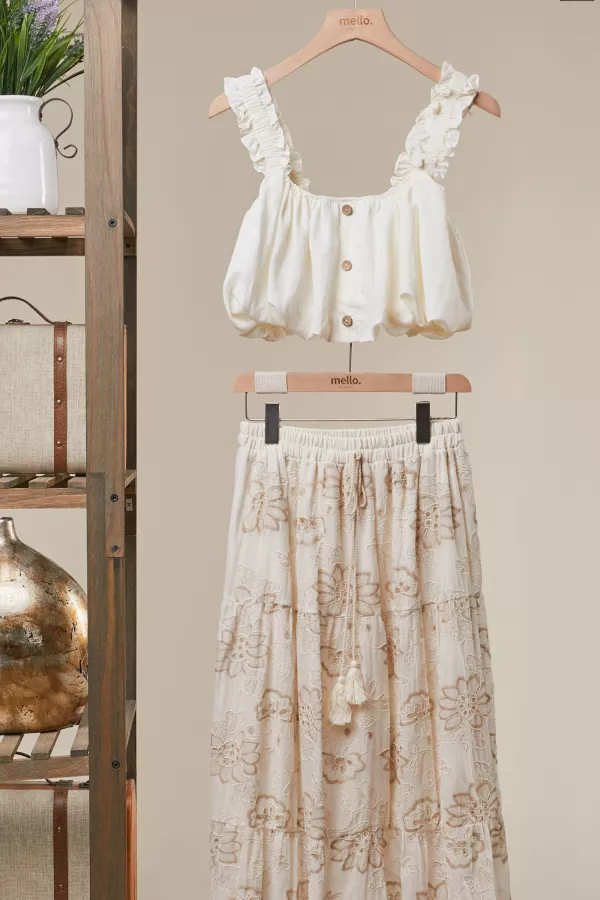 wholesale clothing ruffled button front cropped tank top mello