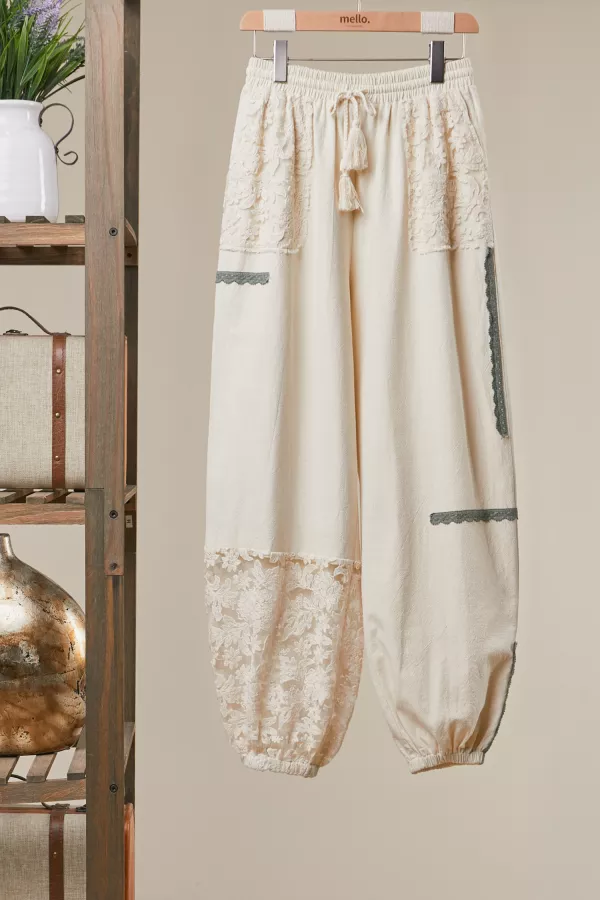 wholesale clothing lace accents patchwork crochet jogger pants mello