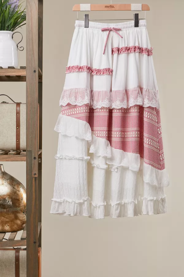 wholesale clothing gingham lace ruffle skirt mello