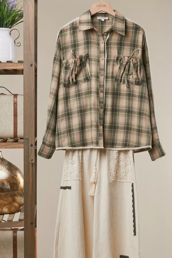 wholesale clothing sunwashed check utility pocket shirt mello