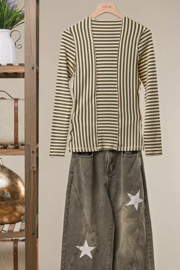 wholesale clothing asymmetrical stripe long sleev pullover mello
