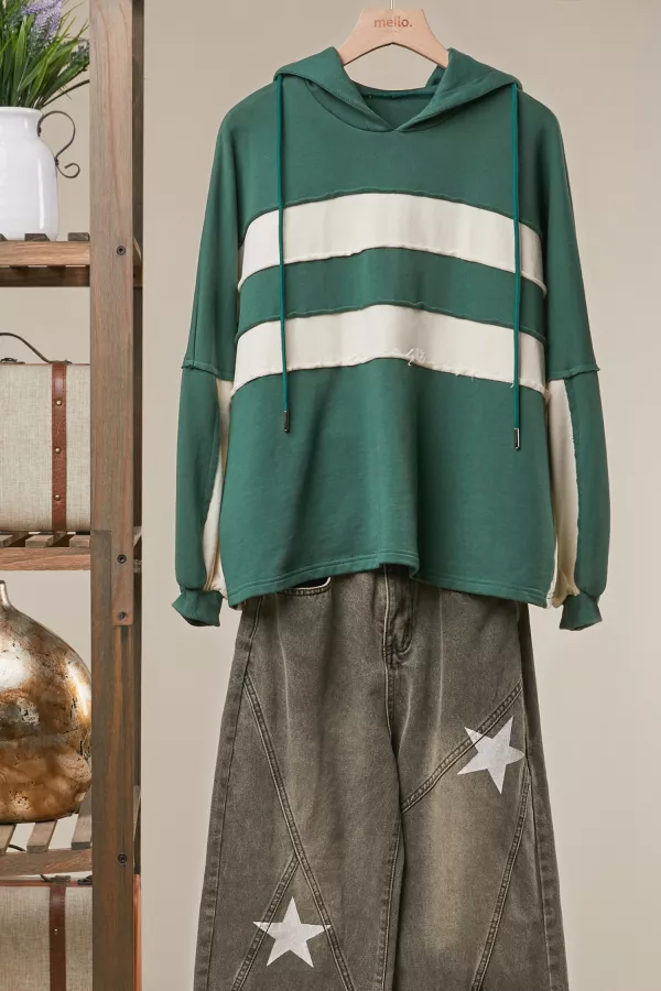 wholesale clothing retro patchwork colorblock hoodie mello
