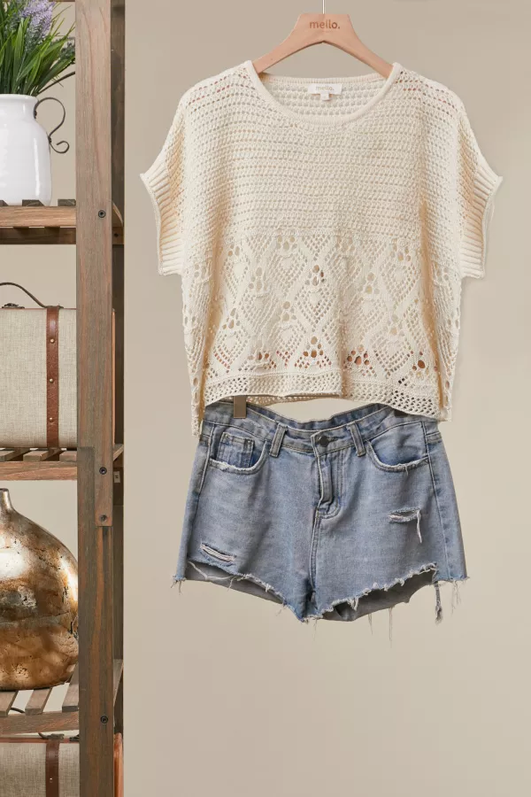 wholesale clothing floral detail crochet boho top mello