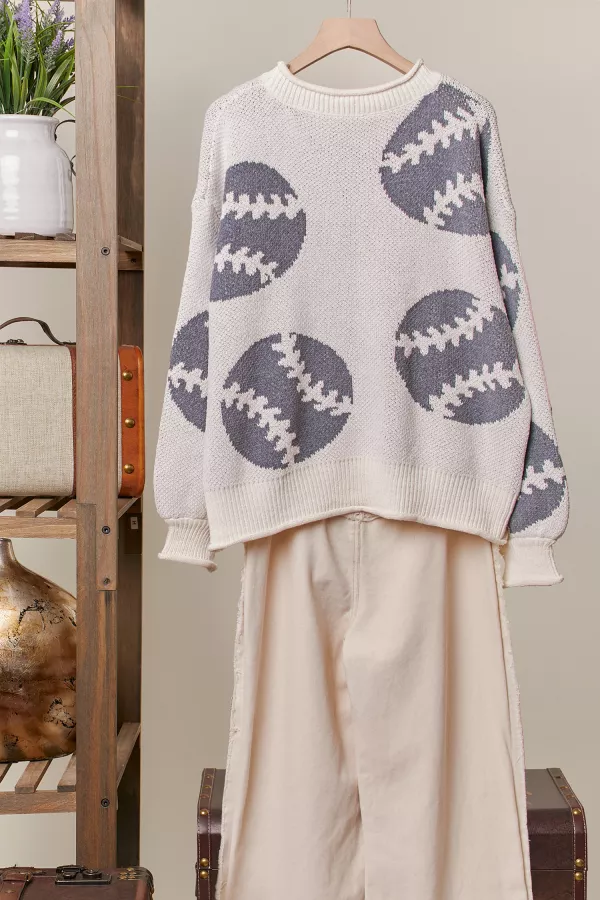 wholesale clothing long sleeve embroidered  game day crew neck sweater mello