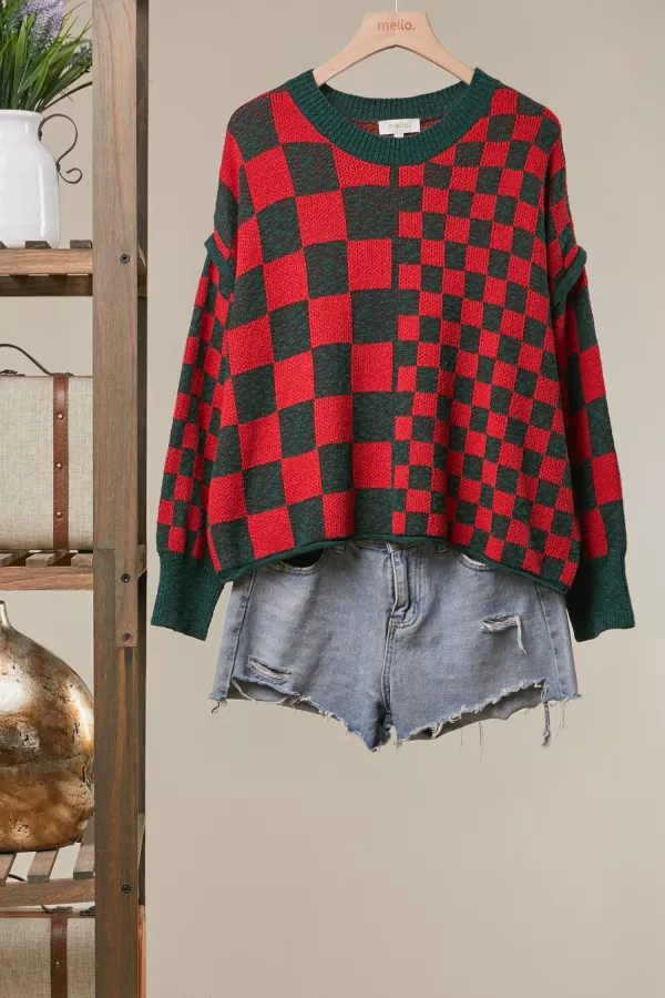 wholesale clothing checkerboard knit sweater mello