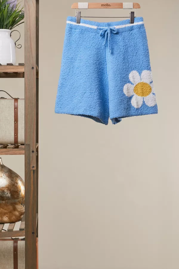 wholesale clothing daisy intarsia knit shorts with drawstring waist mello