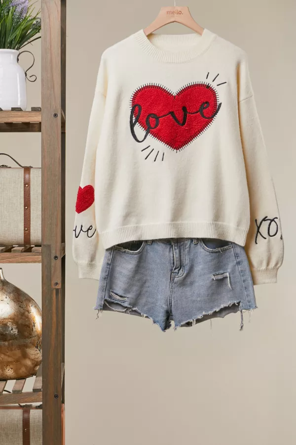 wholesale clothing valentine heart patchwork knit sweater mello