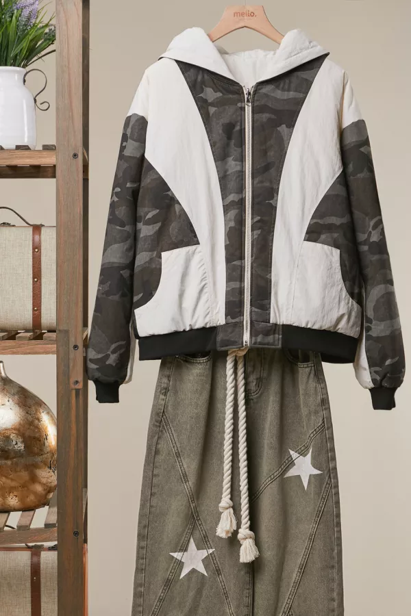 wholesale clothing colorblock jacket with zip front mello