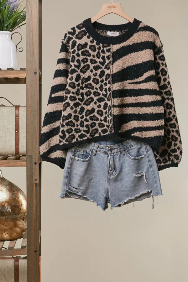 wholesale clothing leopard and zebra print knit sweater mello