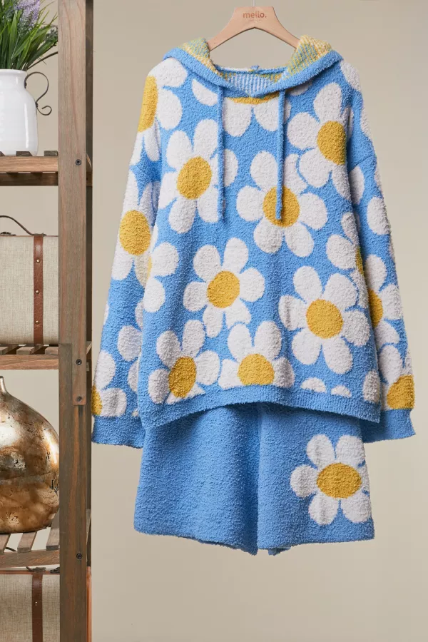 wholesale clothing daisy intarsia hooded knit sweater mello