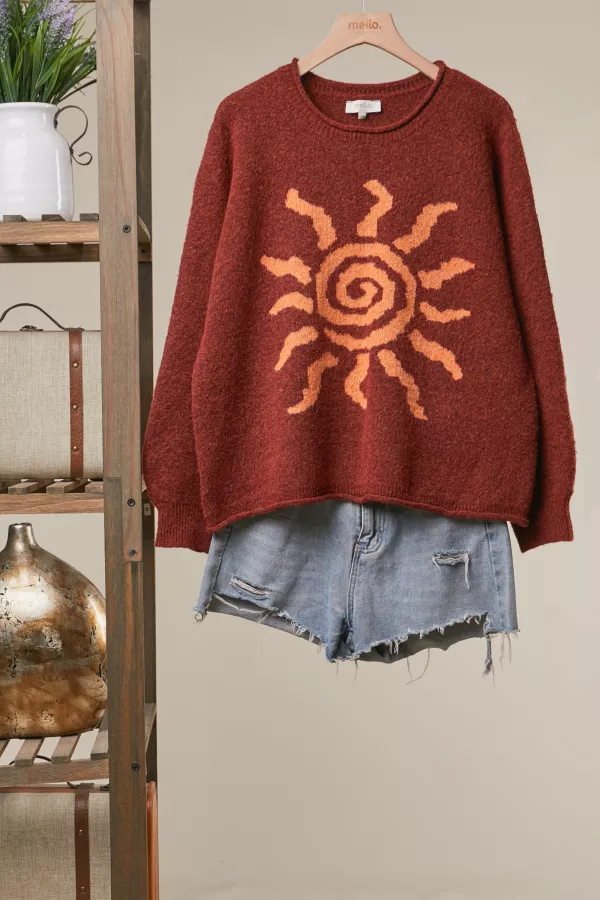 wholesale clothing spiral sun embroidered sweater mello