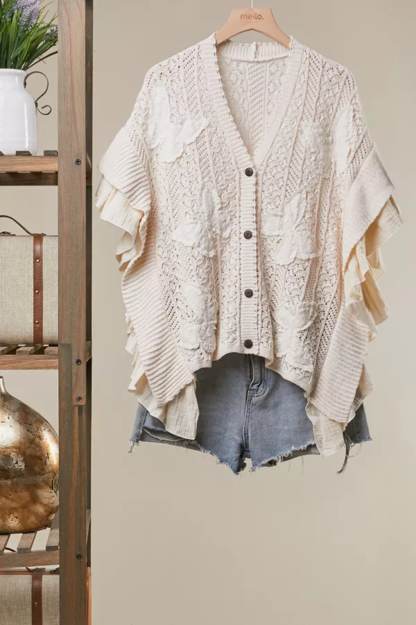 wholesale clothing ruffle sleeve lace knit cardigan mello
