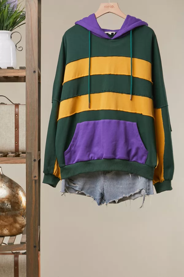 wholesale clothing mardi gras color block patchwork hoodie mello