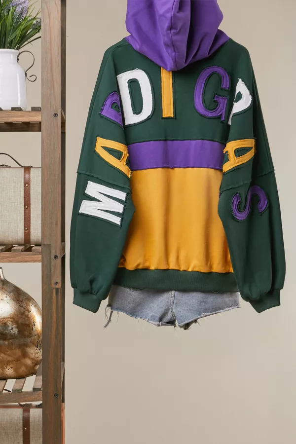 wholesale clothing mardi gras color block patchwork hoodie mello