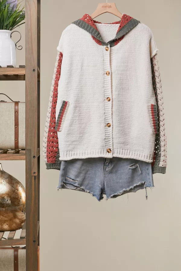 wholesale clothing button-up cardigan with contrast sleeves sweater mello