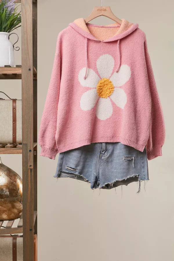 wholesale clothing blooming daisy knit hoodie mello