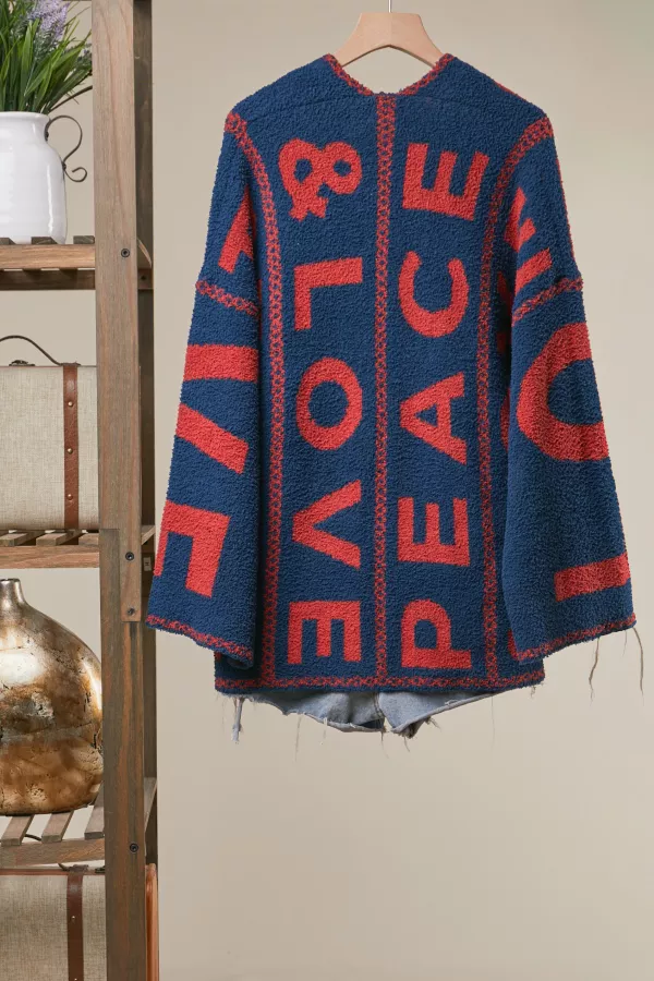 wholesale clothing colorblock letter print cardigan mello