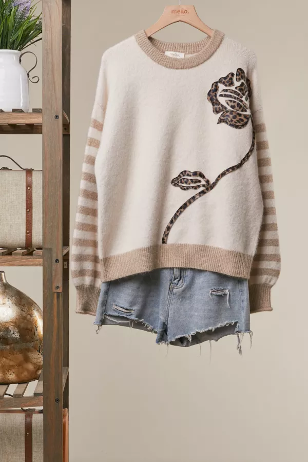 wholesale clothing leopard print rose embroidery sweater mello