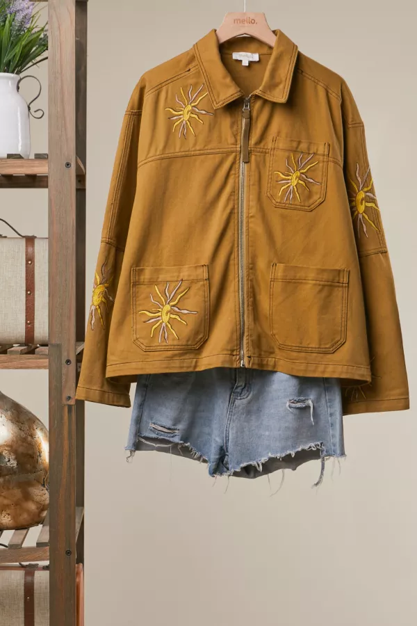 wholesale clothing golden star embroidered utility jacket mello