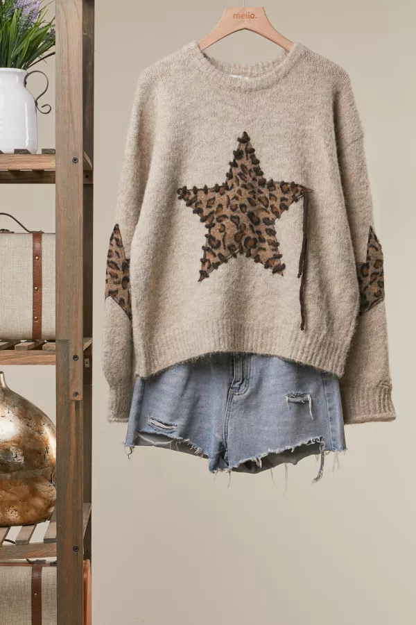 wholesale clothing bold star detail knit sweater mello