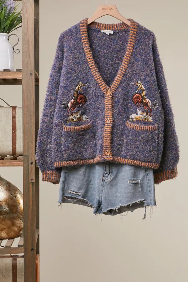 wholesale clothing western cowboy embroidered fuzzy cardigan mello