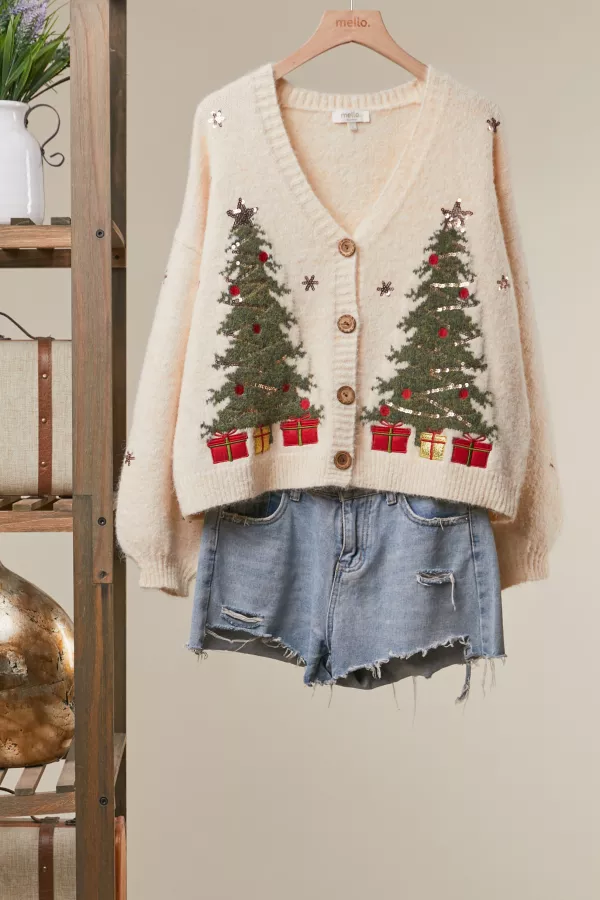 wholesale clothing christmas tree embroidered cardigan mello
