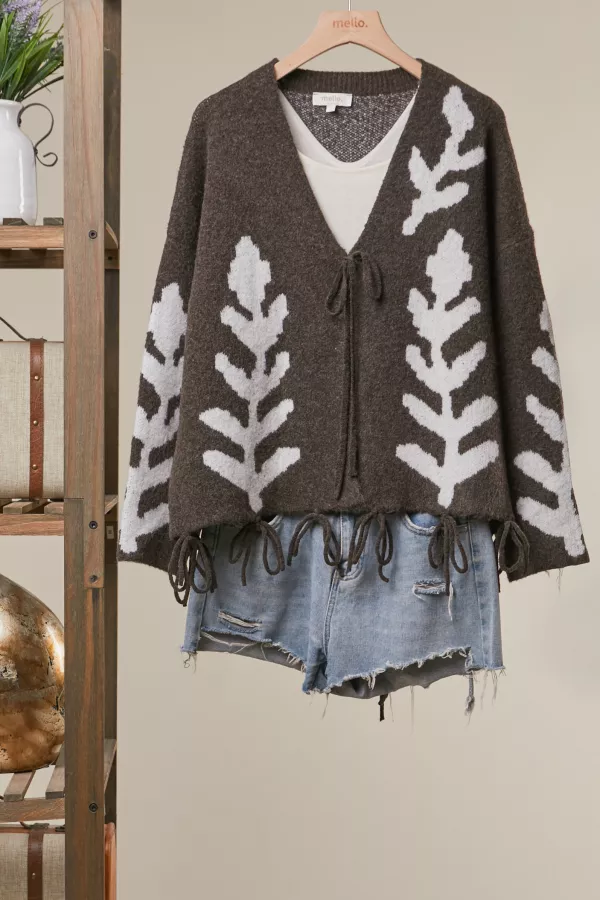 wholesale clothing leafy knitted cardigan with fringe accents mello
