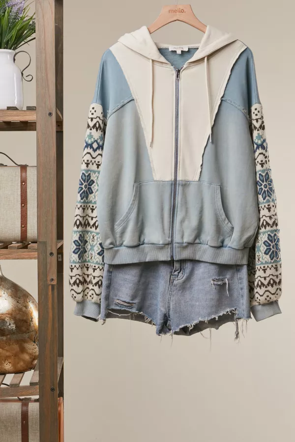 wholesale clothing sweater sleeve detail hooded sweatshirt mello
